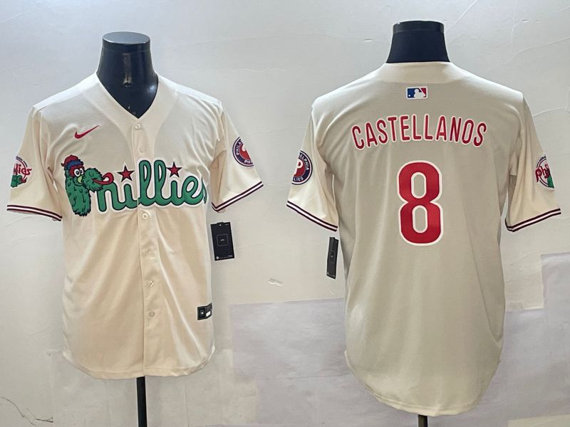 Men Philadelphia Phillies #8 Castellanos Cream Three generations Joint Name Game 2025 Nike MLB Jersey style 1->philadelphia phillies->MLB Jersey
